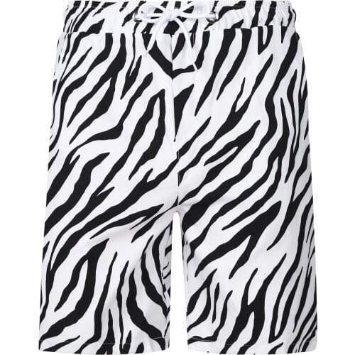 Men Casual Loose Biker Shorts Daily Summer Holiday Beach Sports Quick-dry Swimming Trunks Stripe Leopard Print Drawstring Shorts