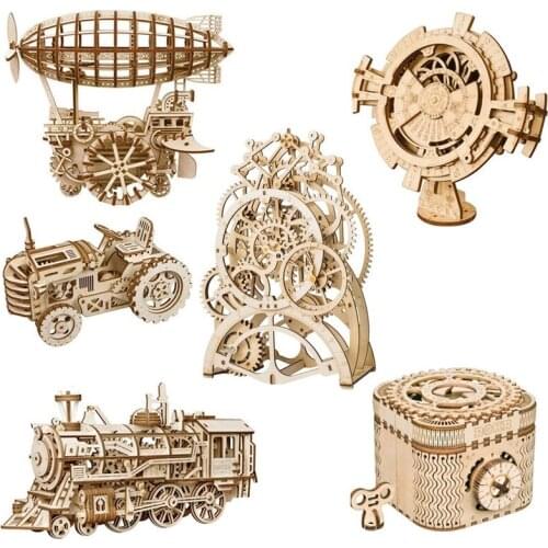 NEW HOT DIY 3D Wooden Puzzle Mechanical Gear Drive Model Building Kit Toys Gift for Children Adult Teens
