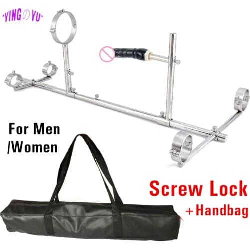 Screw Lock Stainless Steel BDSM Bondage Frame Dog Slave Handcuffs Wrist Cuffs Anklet Neck Collar Dildo Anal Sex Toys for Couples