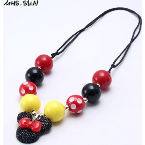 MHS.SUN Fashion Cartoon Pendant Baby Girls Beads Adjustable Rope Necklace Kids Chunky Beaded Necklace for Child Chunky Jewelry