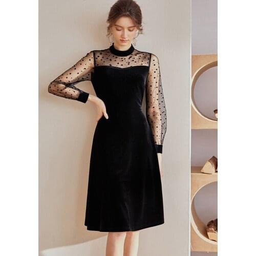 Perspective fake two-piece dress 2021 early autumn new style square neck slim fit bubble sleeve skirt