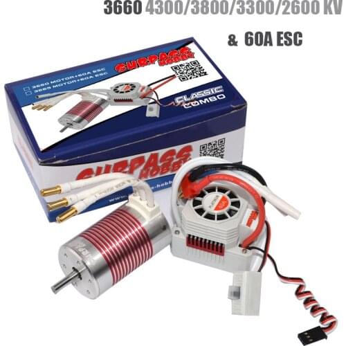 Platinum Waterproof 3660 4300/3800/3300/2600 KV Brushless Motor with 60A ESC Kit for 1/10 RC Car Truck Toy