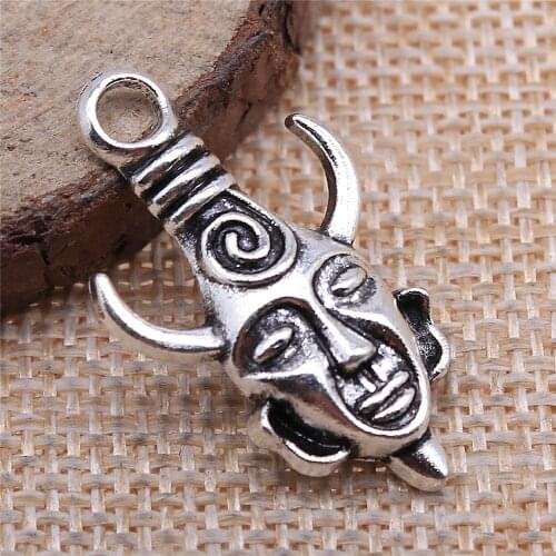 Charms for Jewelry Making FindingsDIY Craft 15pcs Antique Silver Color 31x18mm Minotaur Face Minotaur Wizard Tribal Shaman