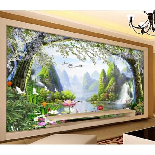 Custom photo wallpaper for walls 3 d murals wallpaper Idyllic landscape mural painting, wall decoration ,High mountain water