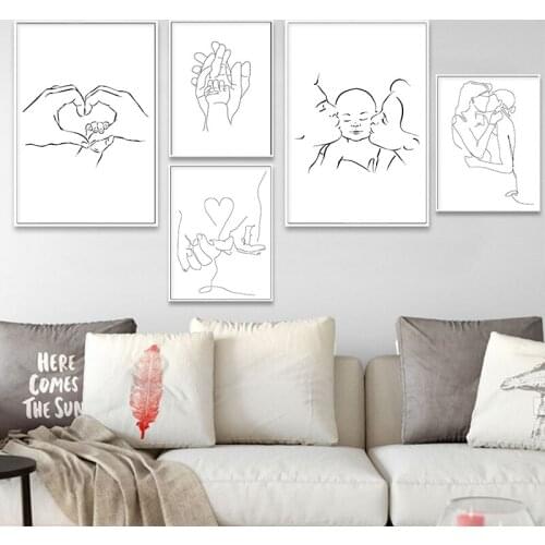 Family Portrait Mom Dad Baby Art Line Drawing Poster Abstract Wall Canvas Print Painting Couple Kiss Picture Nordic Home Decor