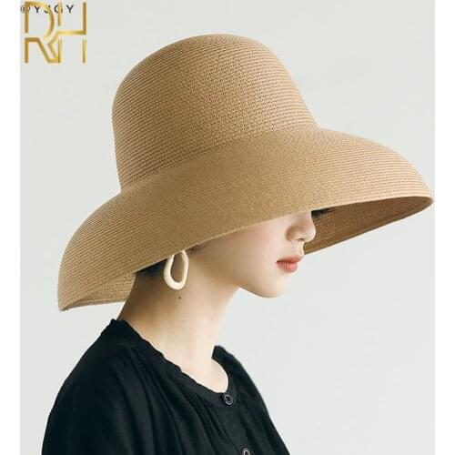 Women Straw Hat Summer Big Brim Travel Sunscreen Odri Hepburn Style Round Top Sun Hat Holiday Party New Straw Hat