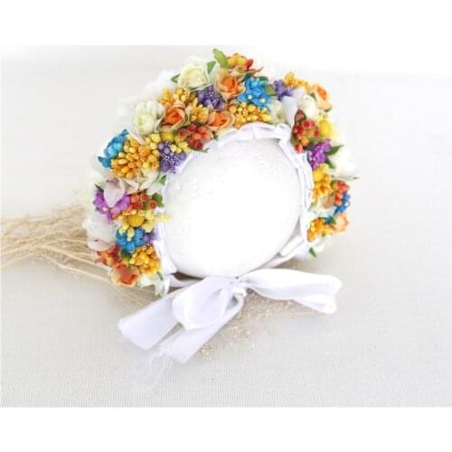 Newborn Fairy Floral Bonnet Handmade Newborn Girl Hat Photogrpahy Props Lovely White Flower Bonnet Baby Ruffle Hat Birth Gift