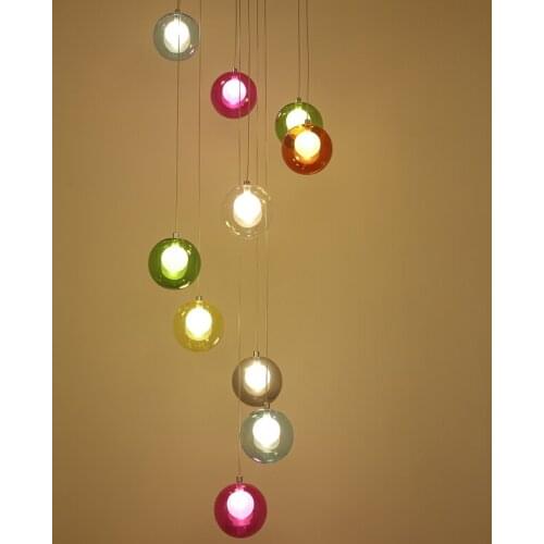 Modern Creative Pendant Lights Glass circle Ball LED Pendant Lamps Stair Ceiling Hanglamps Villa Light Fixtures Indoor Lighting