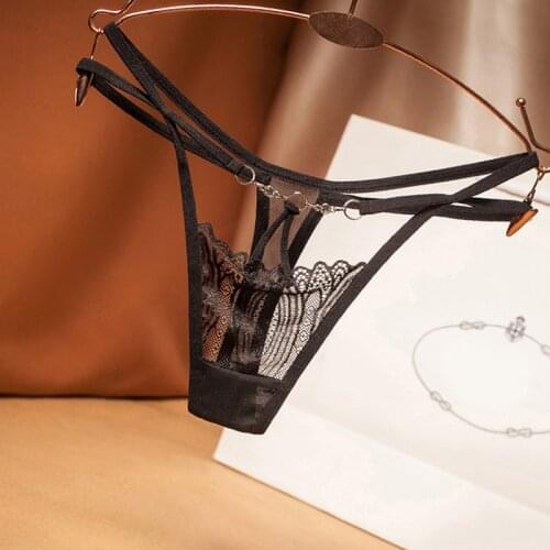 Cross Belt Fashion Diamond Trimmed Panties Lady Sexy Lace Low Waist Transparent Thong Sexy women Underwear