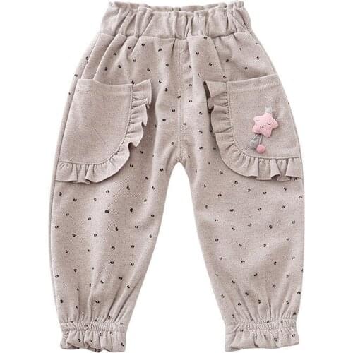 Spring Baby Girl Pants Cotton Cute Stars Pattern Fuzzy Ball Creases Soft Cotton Loose Comfortable Toddler Kids Fashion Leggings