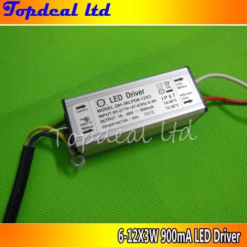 5pcs Waterproof Power Supply AC 110 220V LED Driver 6-12x3W 30W 900mA for 6-10pcs XPG XPE XTE led chip light