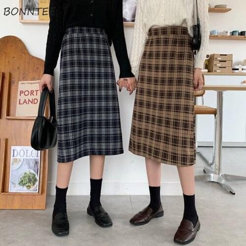 Skirts Women Comfortable Spring Students Harajuku All-match Plaid Minimalist Leisure Split Ladies Bottom Mujer De Moda A-line BF
