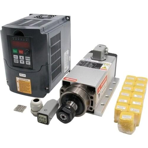 Overseas warehouse Ru ES 2.2 kw 220v/380v Air cooled square spindle + HY VFD + ER20 Collet for CNC router