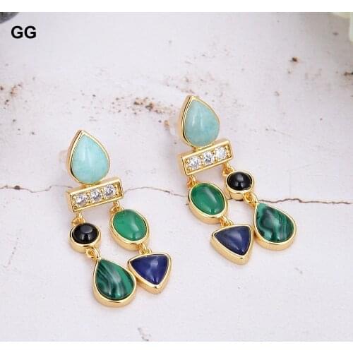 GuaiGuai Jewelry Natural Amazonite Malachite Sodalite Agate Onyx Dangle Stud Earrings For Women