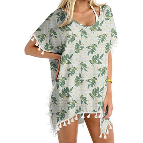 Womens Trim Kaftan Chiffon Tassels Swimwear Beach Loose Bikini Cover Up Tops Beach Dress Tunic Robe Sunscreen Bikini Cover Up