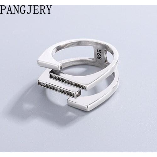 PANGJERY 925 Sterling Silver Double Layer Rings for Women Vintage Simple Hollow Out Geometric Anniversary Fine Jewelry Gifts