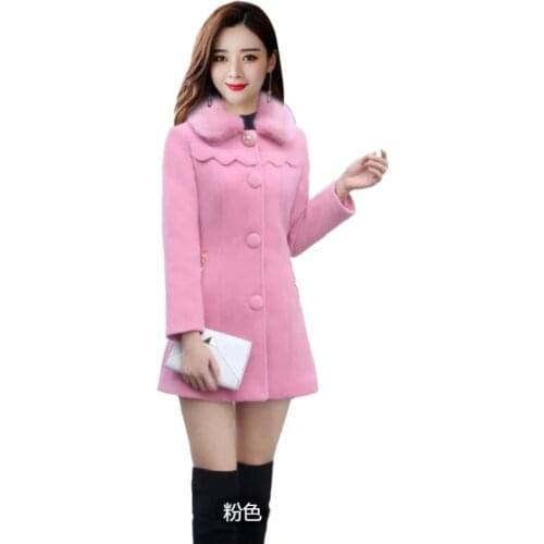 Women Autumn Winter Woolen Coat Jackets Solid Color Single-Breasted Woolen Midi Slim Long Sleeve Warm Keeping Jacket