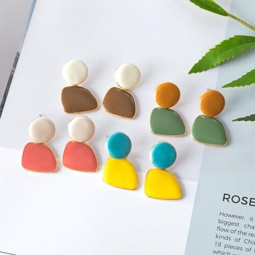 BUDROVKY 1Pair Korea Fashion Geometric Round Semicircle Colorful Printed Polka Dots Earrings for Women Jewelry Gifts