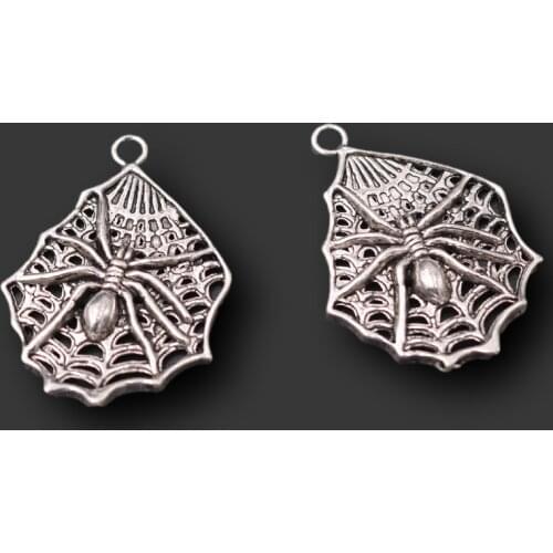 10pcs Silver Plated Spider and Cobweb Pendants Punk Necklace Earring Metal Accessories DIY Charm For Jewelry Crafts Making A2460