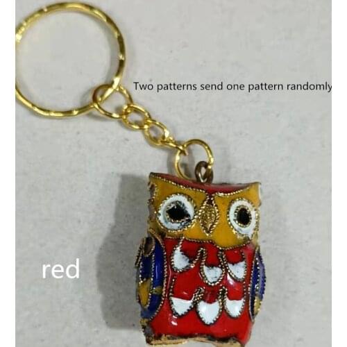 10pcs Handcrafts Enamel Filigree Cute Owl Keychains Keyrings Party Favor Gifts with box Cloisonne Fancy Women Child Key Holders