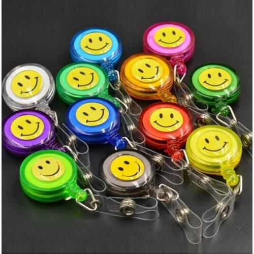 Fashion 20 Pieces Retractable Reel Lanyard Smiling Face Card Badge Holder School Office Supplies Metal Clip Easy to Use