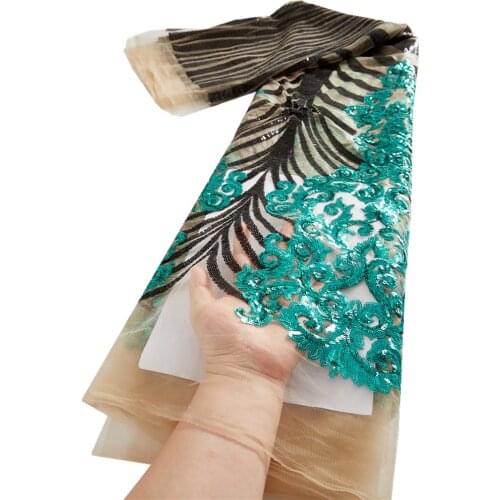 2021 High Quality African French Tulle Lace Fabric With Sequins Embroidery Mesh Lace Nigeria Wedding Party Dress 2.5 Yards TY053