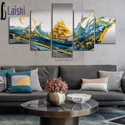 5pcs Diy Diamond Painting Luxury Golden Ship Cross Stitch Kits 5D Embroidery Full Square Round Drill Mosaic Crafts home decor