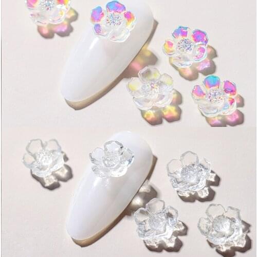 50 pcs/Bag 3D Aurora AB Clear Color Nail Art Decorations Japanese Style Symphony Crystal Flower Shape Manicure Accessories TG#18