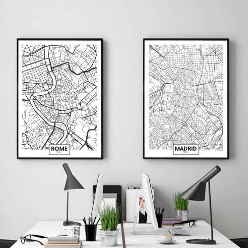 AHPAINTING Wall Art London New York Nordic Canvas Painting Black White Word Poster And Prints City Map Paris Picture No Frame