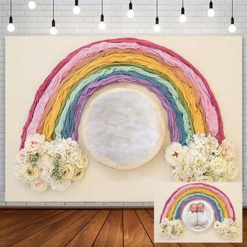 Rainbow Flowers Backdrops Newborn Baby Shower Portrait Photography Background Photoshoot Studio Photozone Photocall Decor Props