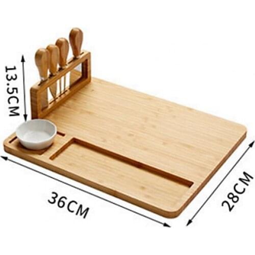 Bamboo Cheese Board Slicer Knife Fork Scoop Cut Non-stick Wood Serving Charcuterie Board for Kitchen Cooking Tools Dinner Plate