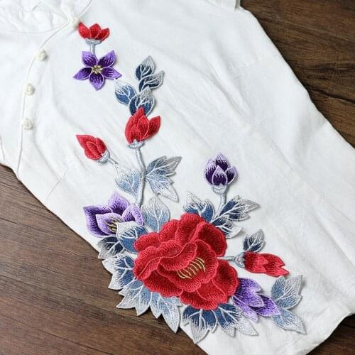 Large Rattan peony flower patch decoration embroidery applique DIY wild lace no glue hand-sewn type applique for clothes