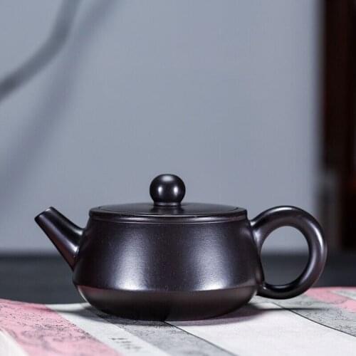 Yixing purple clay teapot ore black mud flat stone scoop pot handmade kung fu tea set teapot 100ml