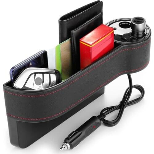 Multifunction Vehicle Car Seat PU Leather Side Pocket Organizer Car Seat Storage Box with 2 USB Chargers and 2 Lighters