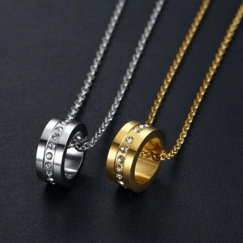 Fashion Gold Necklace for Women Lucky Round Crystal Pendant Stainless Steel Jewelry Accessory
