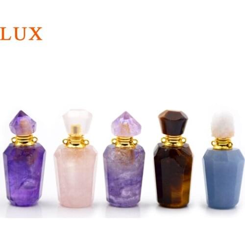 Natural gems perfume bottle Pull out plug type essential oils bottle different caps pendant with stick for necklace girl gift