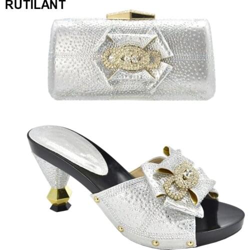 New Italian Shoes with Matching Bag Set Decorated with Appliques African Shoes and Bags Matching Set Elegant Italian Women Pumps