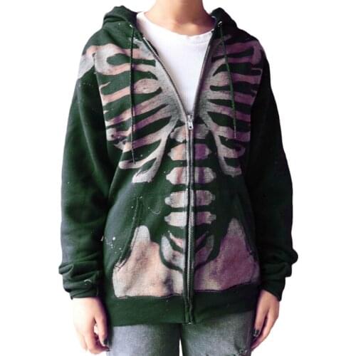 2021 New Women’s Autumn Sweatshirts Coats Casual Womens Long Sleeve Zipper Up Halloween Bones Print Hoodies Hooded Sweatshirt