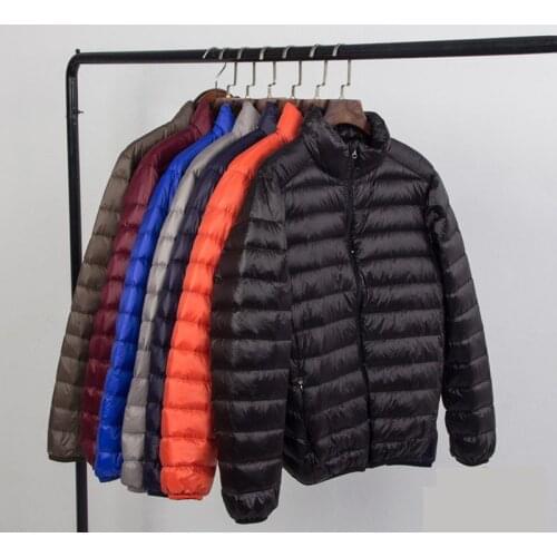 New High-end Warm Fashion for Men Feather Hooded Down Jacket Pure Color Boutique Mens Hooded Down Coat Thin Light Jackets 4XL