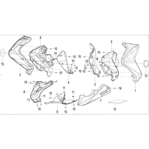 Fuel tank fairing parts page of Benelli TNT300 BN302