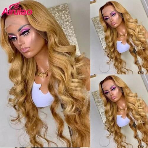 Honey Blonde Ombre Lace Front Wigs Human Hair Colored Highlight 1b 27 Body Wave Lace Frontal Wigs HD Lace Pre plucked Remy Hair
