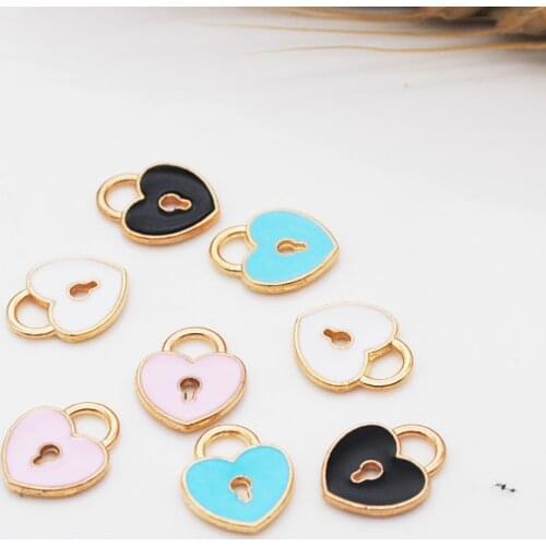 30pcs/lot New Oil Drop Charms Heart Lock Shape Alloy Pendant fit for bracelet DIY Fashion Jewelry Accessories