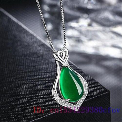 Jade Heart Pendant Women Charm Agate Chinese Fashion Jewelry Gifts Amulet Chalcedony Necklace Gemstone 925 Silver Natural