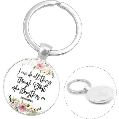 Religious Jewelry Bible Verse Double Side Glass Cabochon Keychain Jesus God Pendant Keyring Women Men Christian Gifts