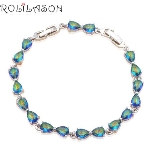ROLILASON Crystal Jewelry Water Drop Style Silver Mystic Zircon Bracelets for Ladies Wholesale Retail Fashion jewelry TB883