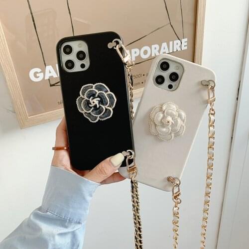 Luxury brand Metal flower Shoulder bag lanyard leather phone case for iphone 7 8 Plus X XS XR MAX 11 Pro SE 2 12 MiNi Back Cover