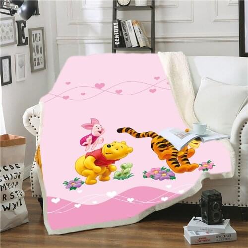 3D Printed Disney Cartoon Pink Blue Blanket Winnie The Pooh Tigger Pattern Wool Blanket for Boys and Girls Gift Home Textiles