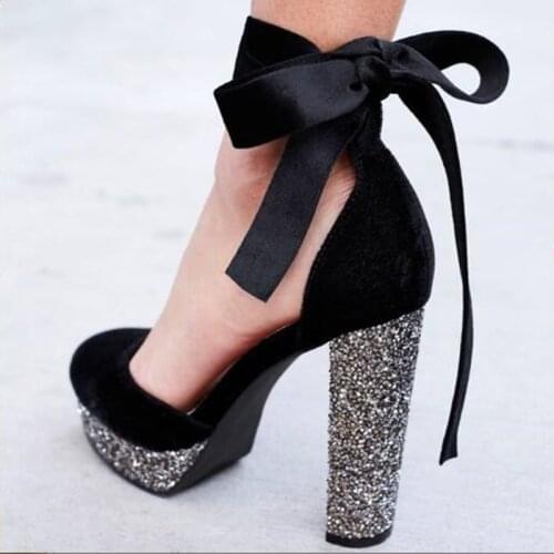 Shofoo shoes, new fashion versatile round toe stiletto heels waterproof platform about 4.5cm, heel height about 14.5cm