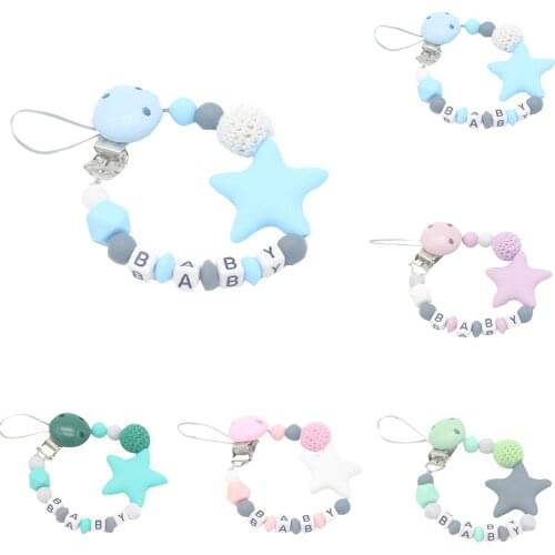 Silicone personality Star Leters Bead Pacifier Chain Clip Holder Baby Feeding Teether Accessories Chew Toy