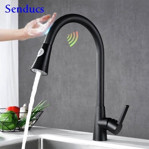 Sensor Kitchen Mixer Tap Senducs Black Bronze Pull Out Kitchen Faucets Smart Sensor Water Faucet Sensitive Touch Kitchen Faucet